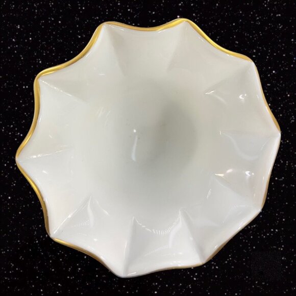 Westmoreland Compote Flower Hand Painted Compote Dish Gold Ruffled Top Glass VTG - Picture 3 of 10